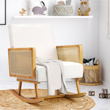 Oikiture 2x Rocking Chair Nursing Armchair Linen PE Rattan Beige - Low Angle