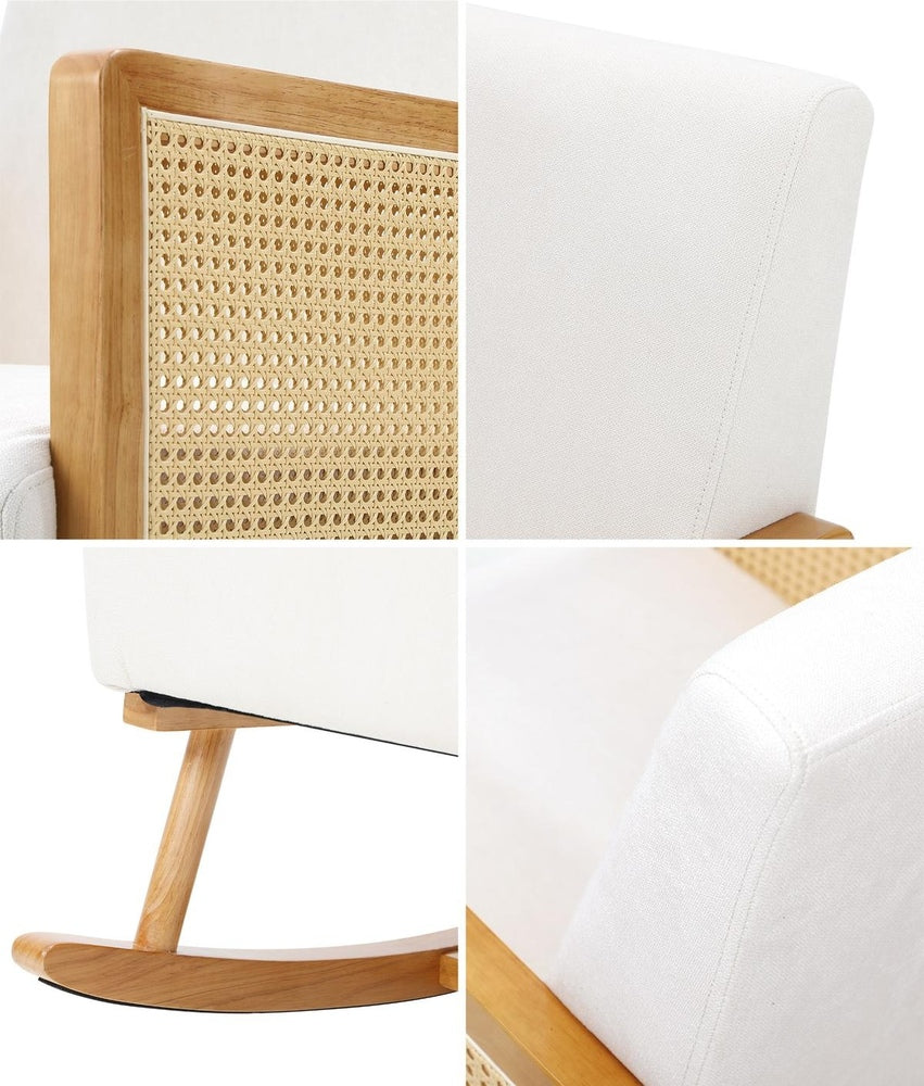 Oikiture 2x Rocking Chair Nursing Armchair Linen PE Rattan Beige