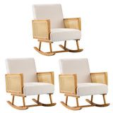 Oikiture 3x Rocking Chair Nursing Armchair Linen PE Rattan Beige - Close-Up Angle