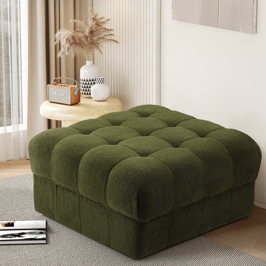 Oikiture 1 Seater Boucle Modular Ottoman Armless TOFU Green