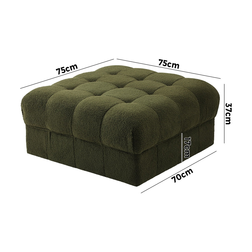 Oikiture 1 Seater Boucle Modular Ottoman Armless TOFU Green