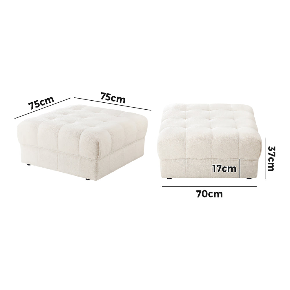 Oikiture 1 Seater Boucle Modular Ottoman Lounge Chair Armless White
