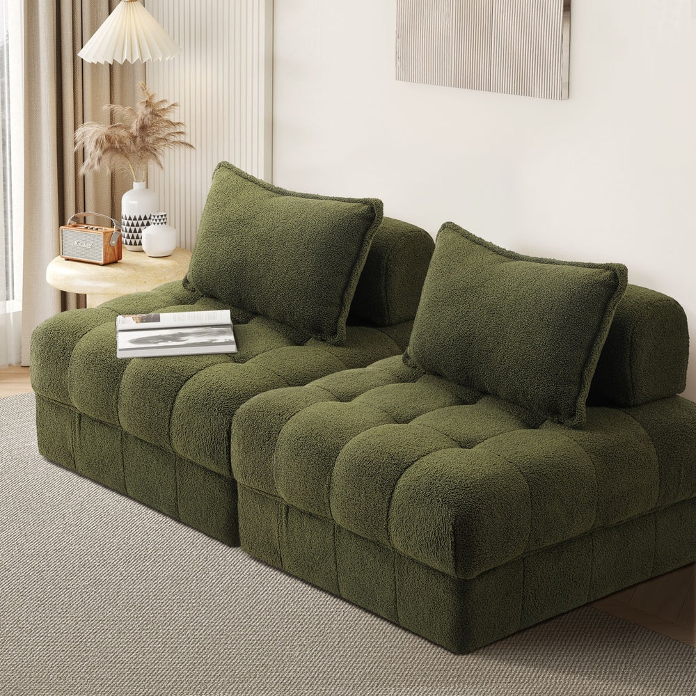 Oikiture 2 Seater Boucle Modular Sofa Armless TOFU Back Green