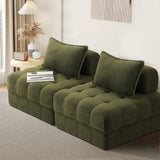Oikiture 2 Seater Boucle Modular Sofa Armless TOFU Back Green - Close-Up Angle