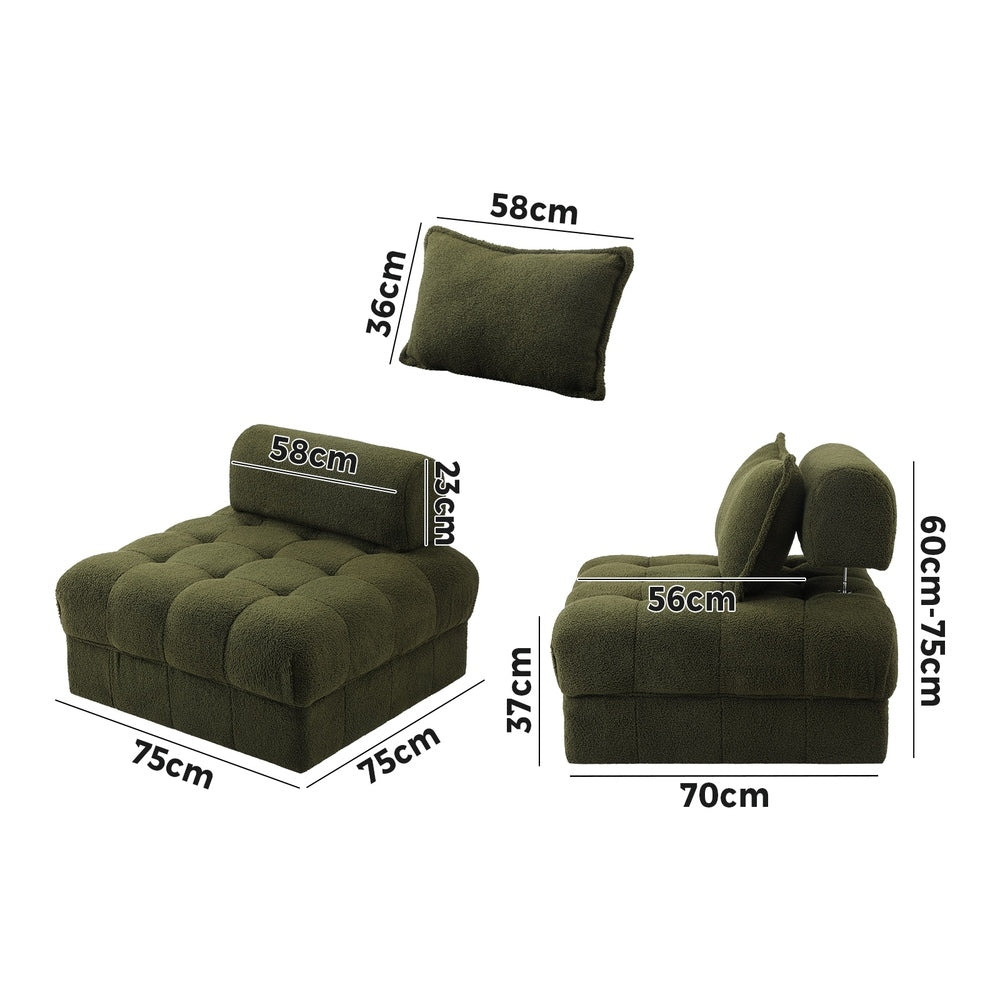 Oikiture 2 Seater Boucle Modular Sofa Armless TOFU Back Green