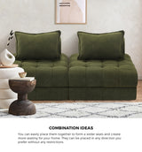Oikiture 3 Seater Boucle Modular Sofa Armless TOFU Back Green - Low Angle