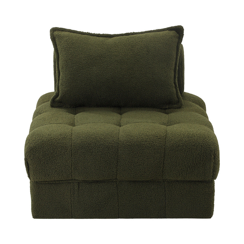 Oikiture 4 Seater Boucle Modular Sofa Armless TOFU Back Green