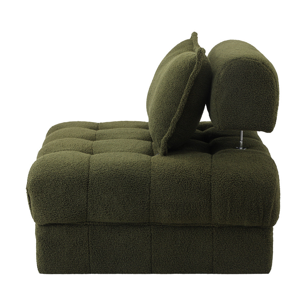 Oikiture 4 Seater Boucle Modular Sofa Armless TOFU Back Green
