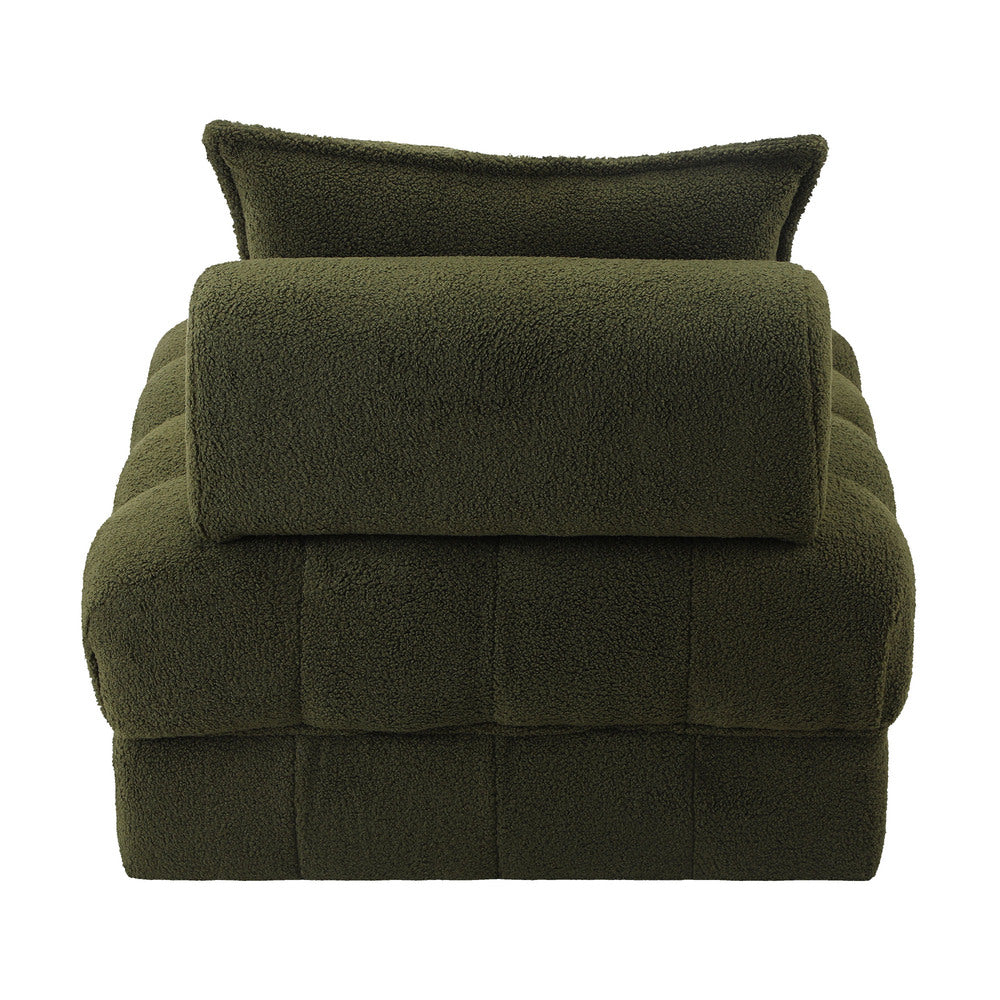 Oikiture 4 Seater Boucle Modular Sofa Armless TOFU Back Green