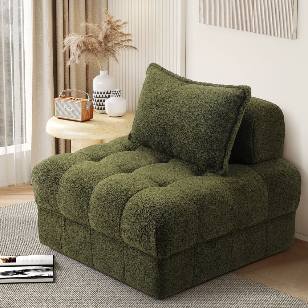 Oikiture 1 Seater Boucle Modular Sofa Armless TOFU Back Green
