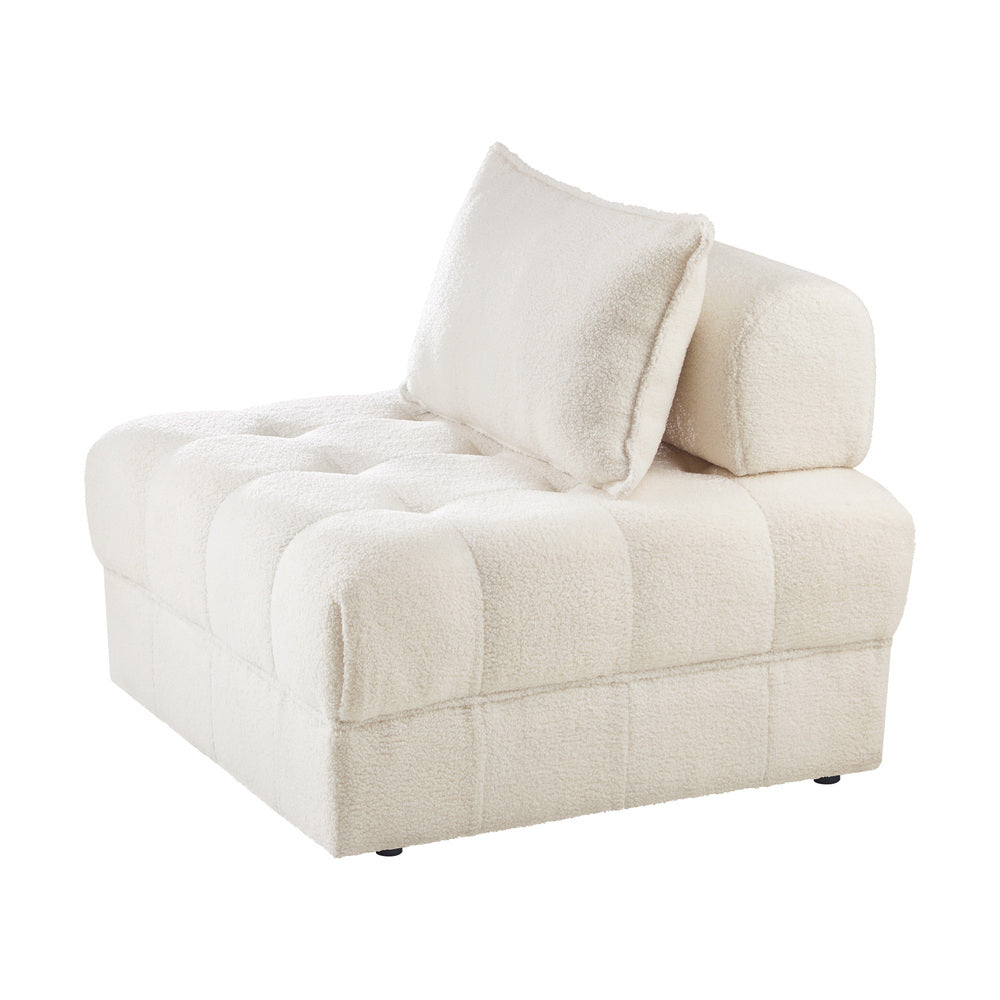Oikiture 1 Seater Boucle Modular Sofa Lounge Chair Armless White