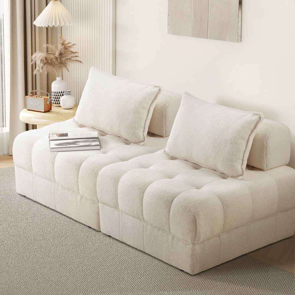 Oikiture 2 Seater Boucle Modular Sofa Lounge Chair Armless White