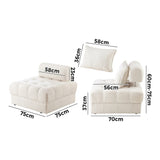 Oikiture 2 Seater Boucle Modular Sofa Lounge Chair Armless White - Side View