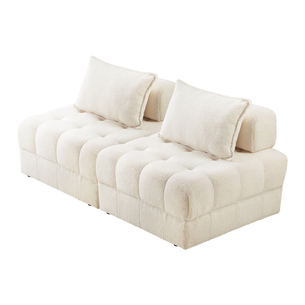 Oikiture 2 Seater Boucle Modular Sofa Lounge Chair Armless White