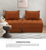 Oikiture 1 Seater Velvet Modular Sofa Lounge Chair with Backrest Brown - Front View