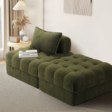 Oikiture 2 Seater Boucle Modular Sofa & Ottoman Set Green - Top-Down View