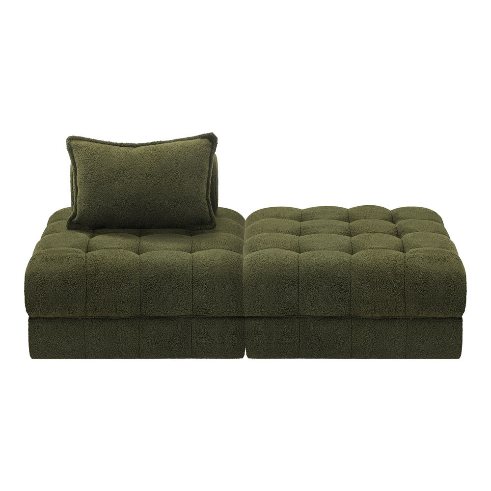 Oikiture 2 Seater Boucle Modular Sofa & Ottoman Set Green
