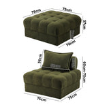 Oikiture 2 Seater Boucle Modular Sofa & Ottoman Set Green - Side View