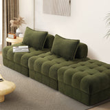 Oikiture 3 Seater Boucle Modular Sofa & Ottoman Set Green - Front View
