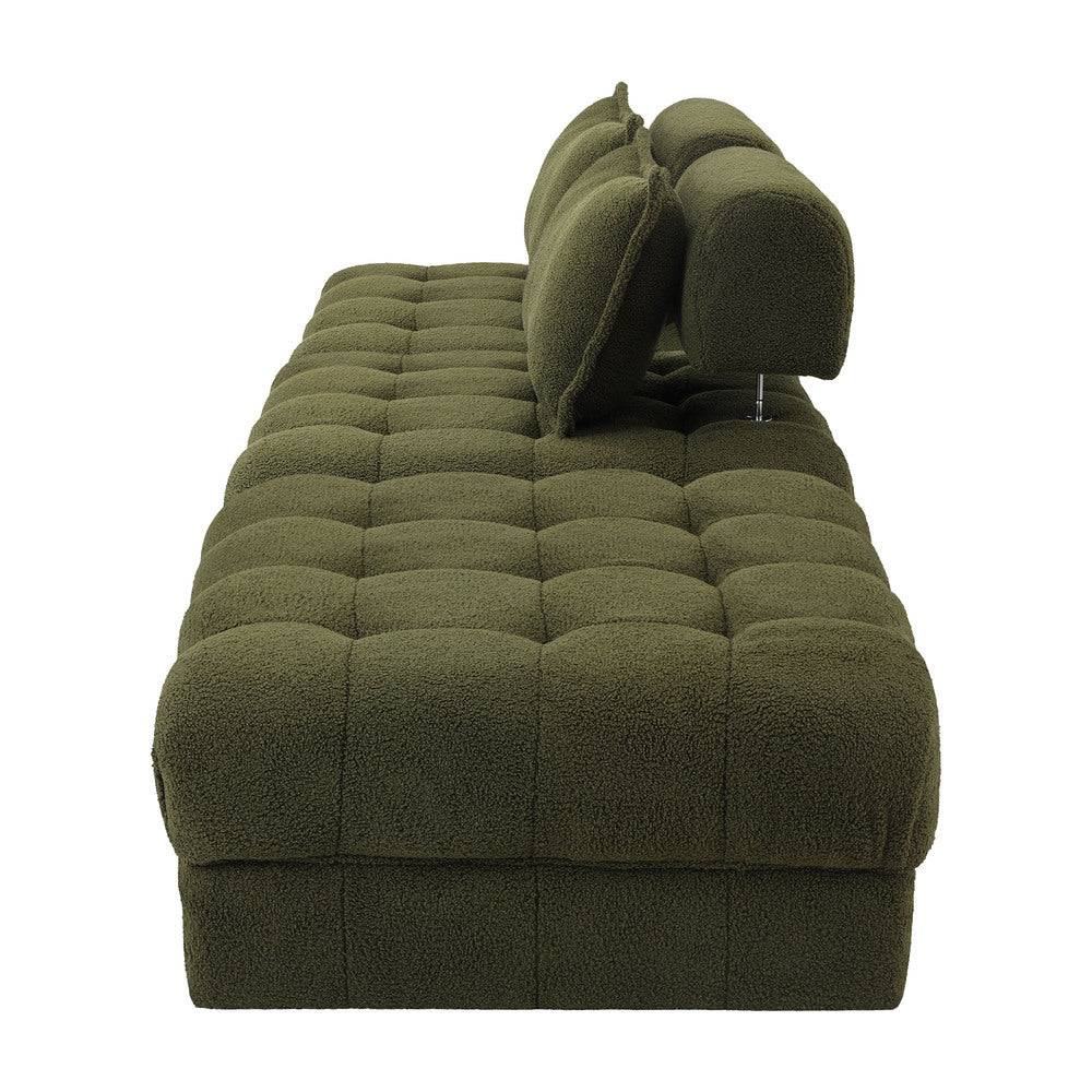 Oikiture 3 Seater Boucle Modular Sofa & Ottoman Set Green