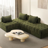 Oikiture 4 Seater Boucle Modular Sofa & Ottoman Set Green - Top-Down View