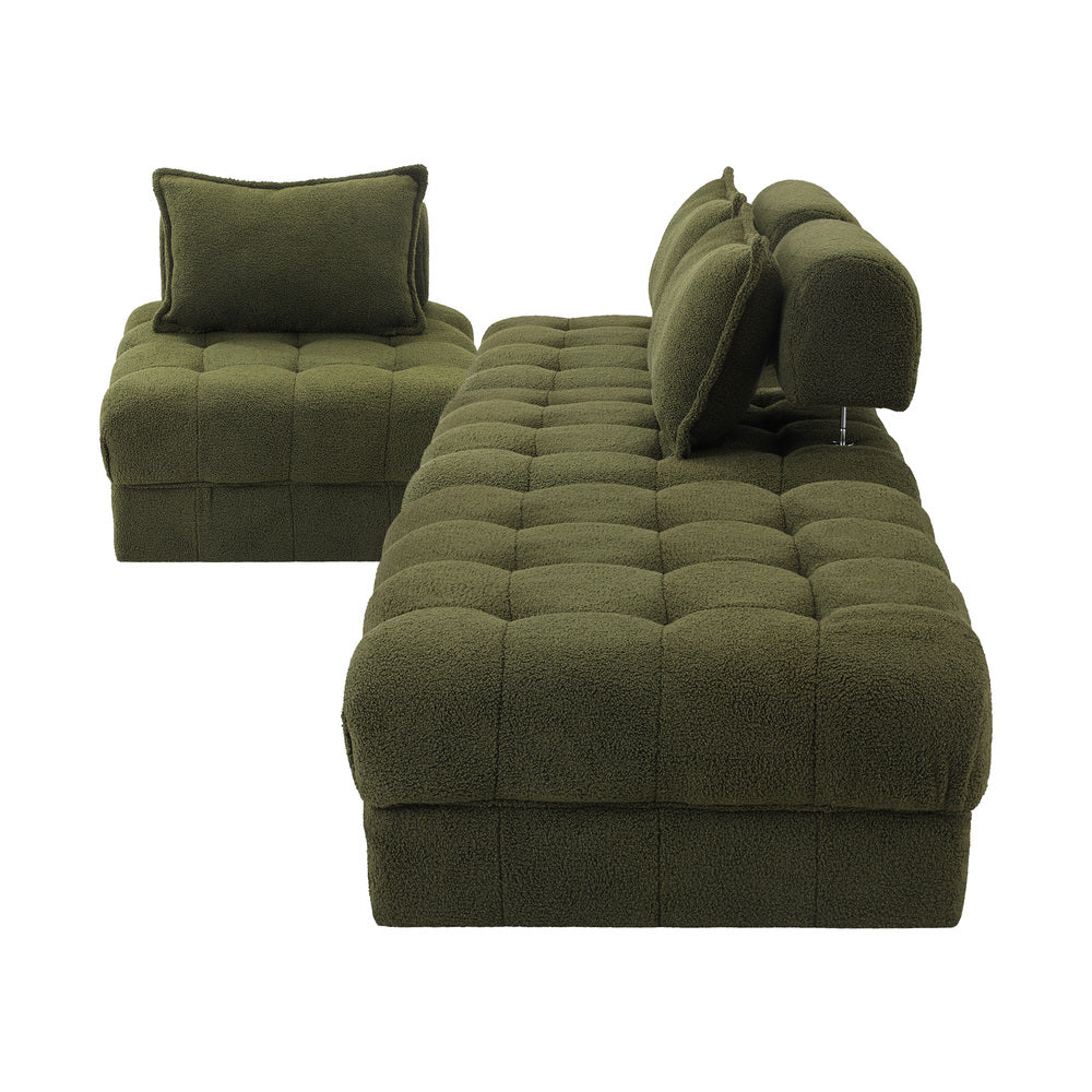 Oikiture 4 Seater Boucle Modular Sofa & Ottoman Set Green