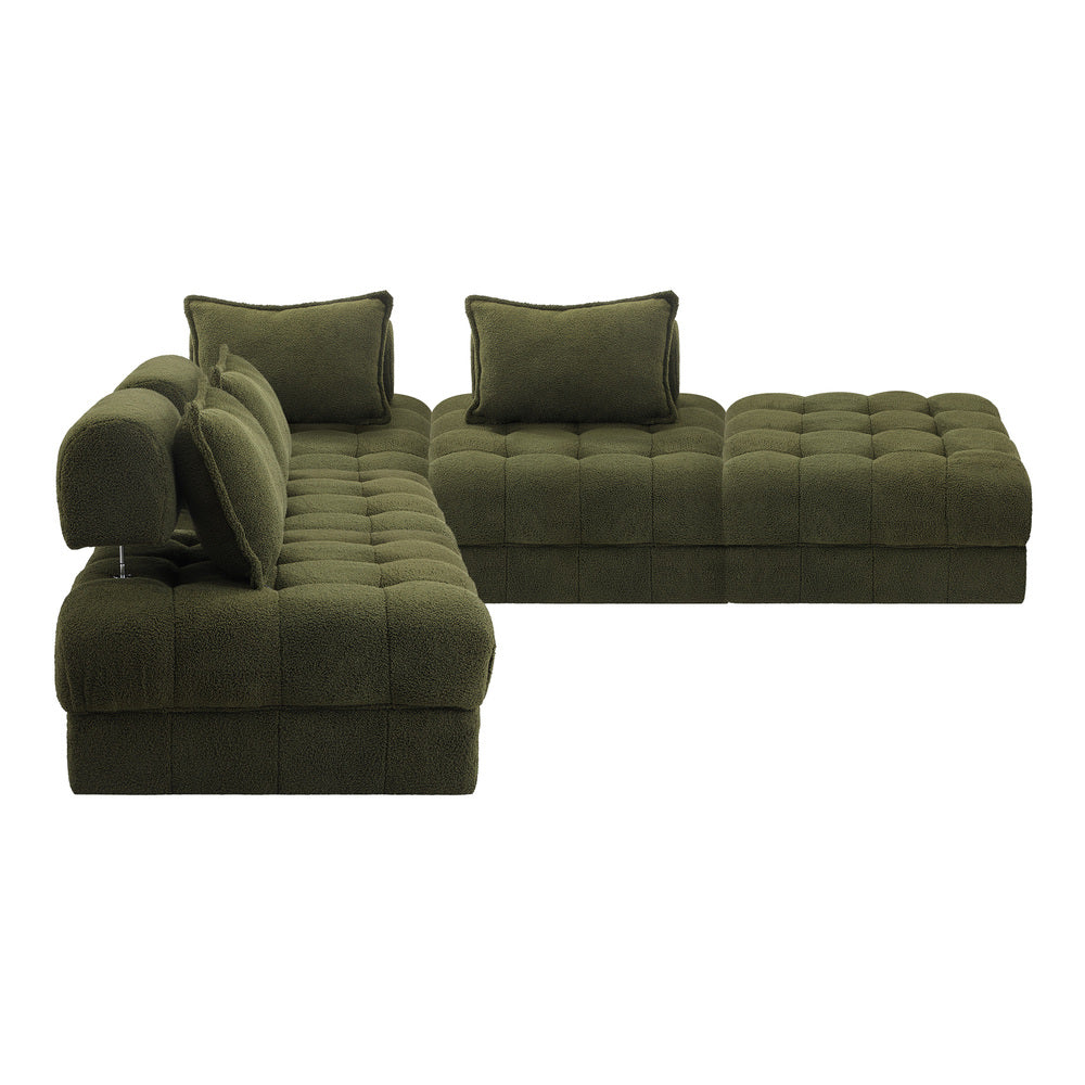 Oikiture 5 Seater Boucle Modular Sofa & Ottoman Set Green