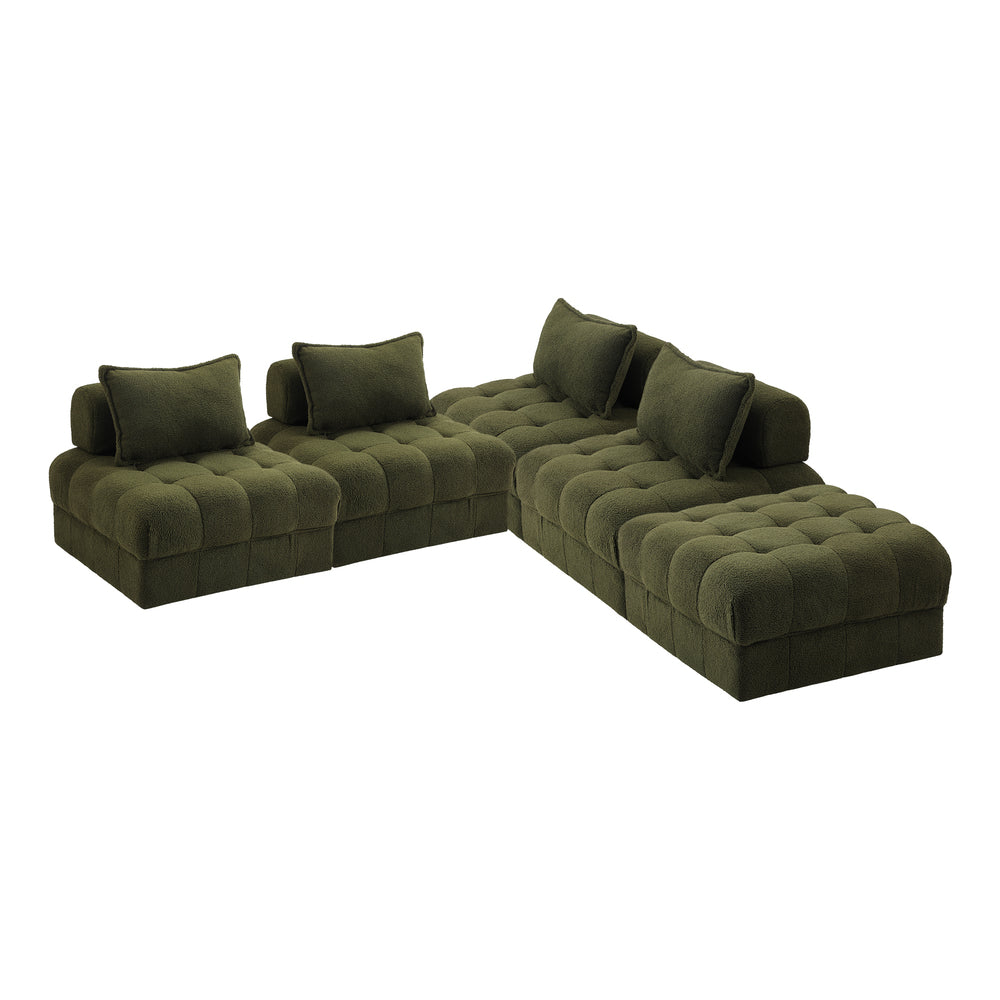 Oikiture 5 Seater Boucle Modular Sofa & Ottoman Set Green