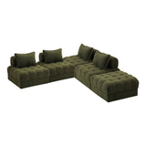 Oikiture 5 Seater Boucle Modular Sofa & Ottoman Set Green - Rear View