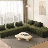 Oikiture 6 Seater Boucle Modular Sofa & Ottoman Set Green - Front View