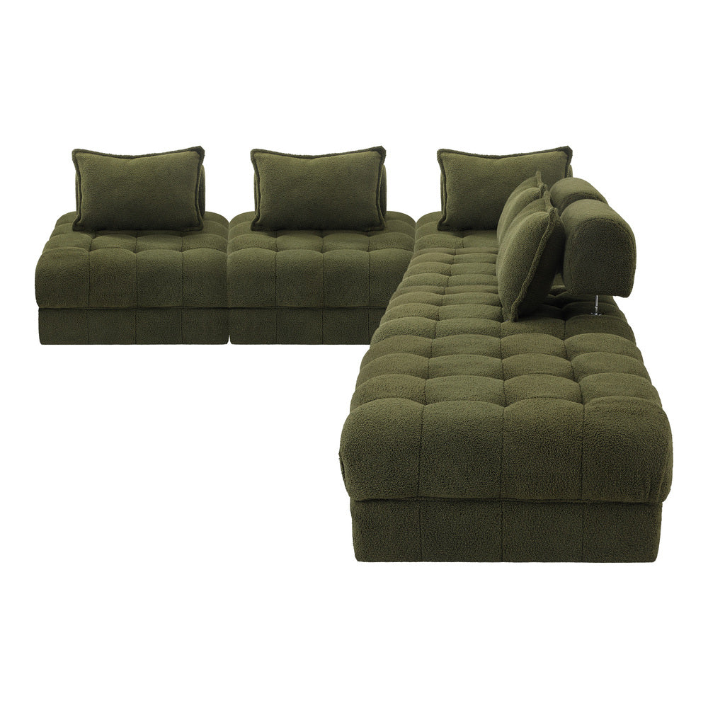 Oikiture 6 Seater Boucle Modular Sofa & Ottoman Set Green