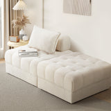 Oikiture 2 Seater Boucle Modular Sofa & Ottoman Set Armless White - Rear View