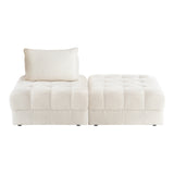 Oikiture 2 Seater Boucle Modular Sofa & Ottoman Set Armless White - Side View