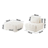 Oikiture 3 Seater Boucle Modular Sofa & Ottoman Set Armless White - Side View