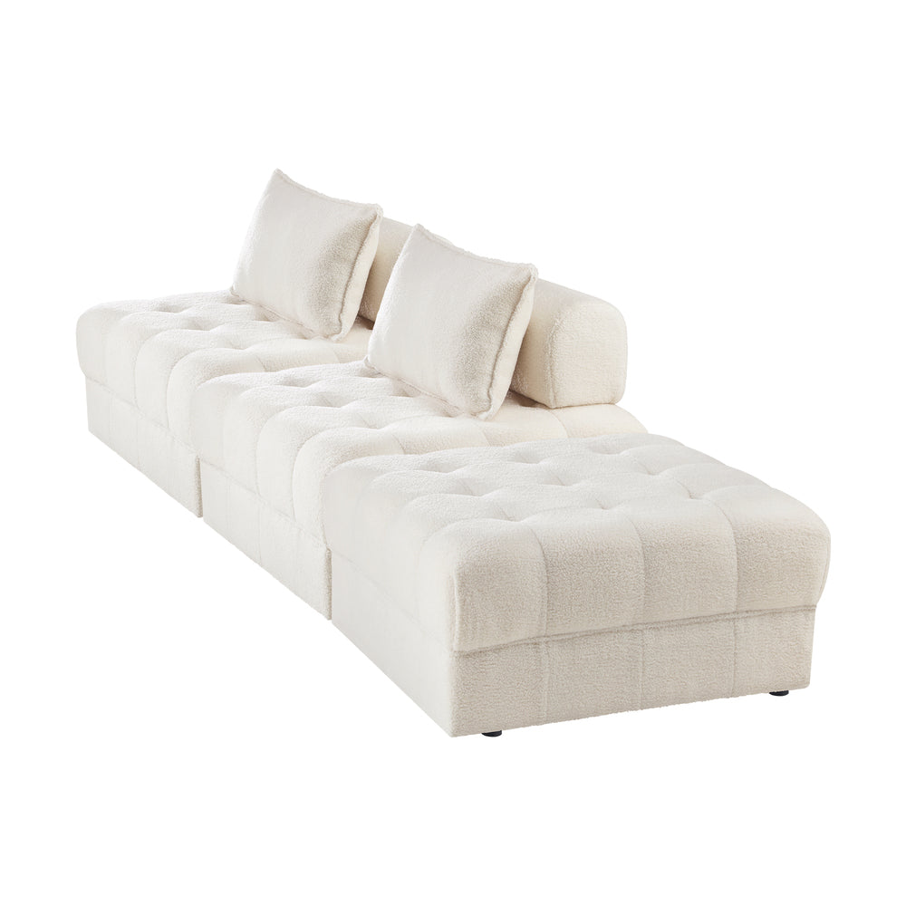 Oikiture 3 Seater Boucle Modular Sofa & Ottoman Set Armless White