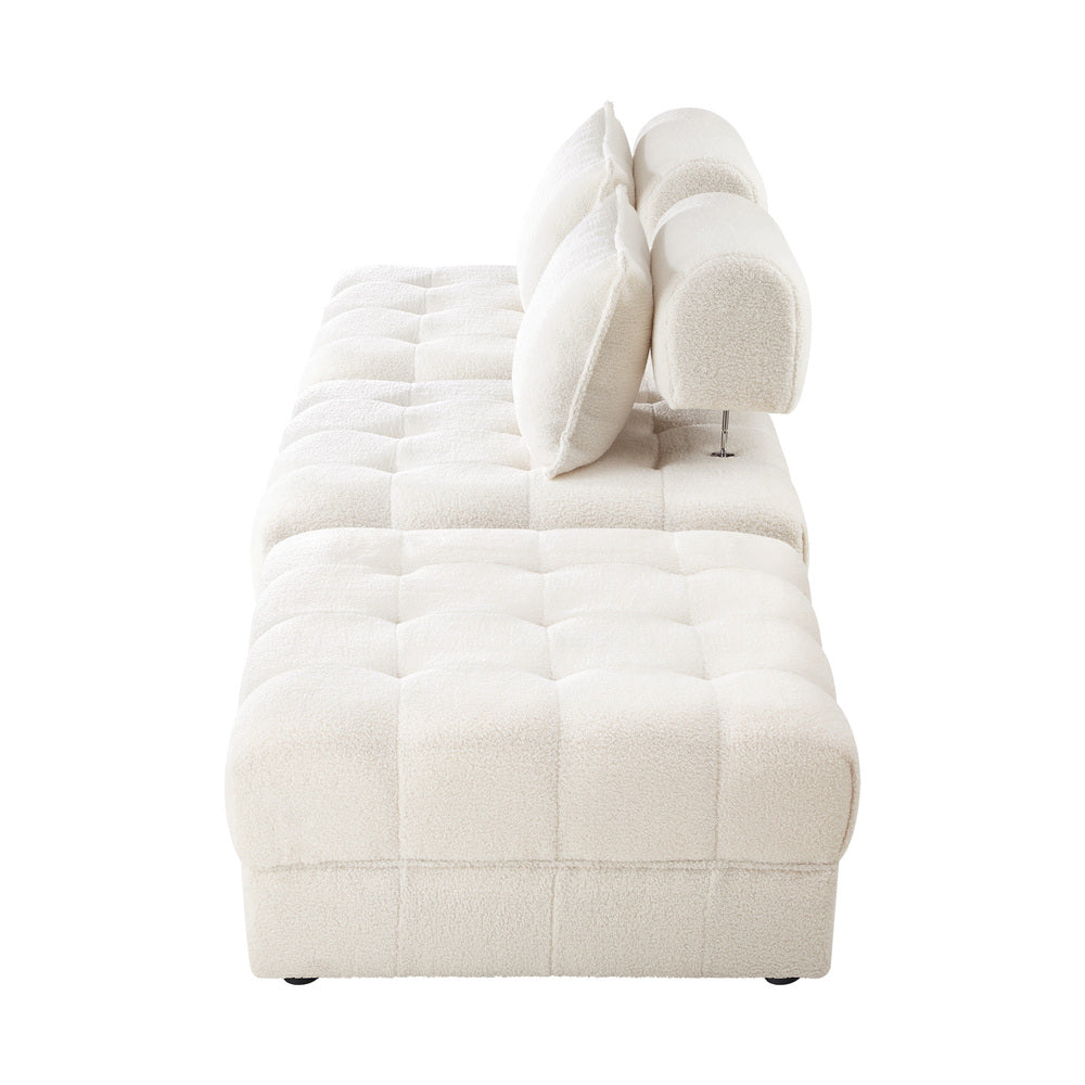 Oikiture 3 Seater Boucle Modular Sofa & Ottoman Set Armless White