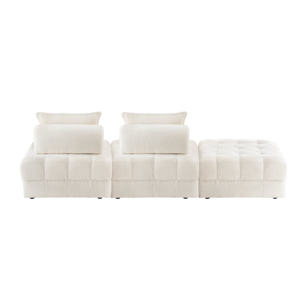 Oikiture 3 Seater Boucle Modular Sofa & Ottoman Set Armless White