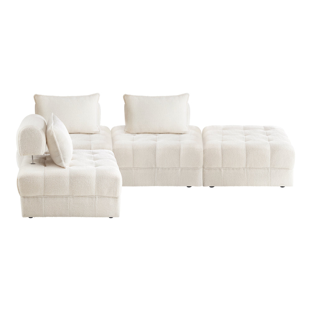 Oikiture 4 Seater Boucle Modular Sofa & Ottoman Set Armless White