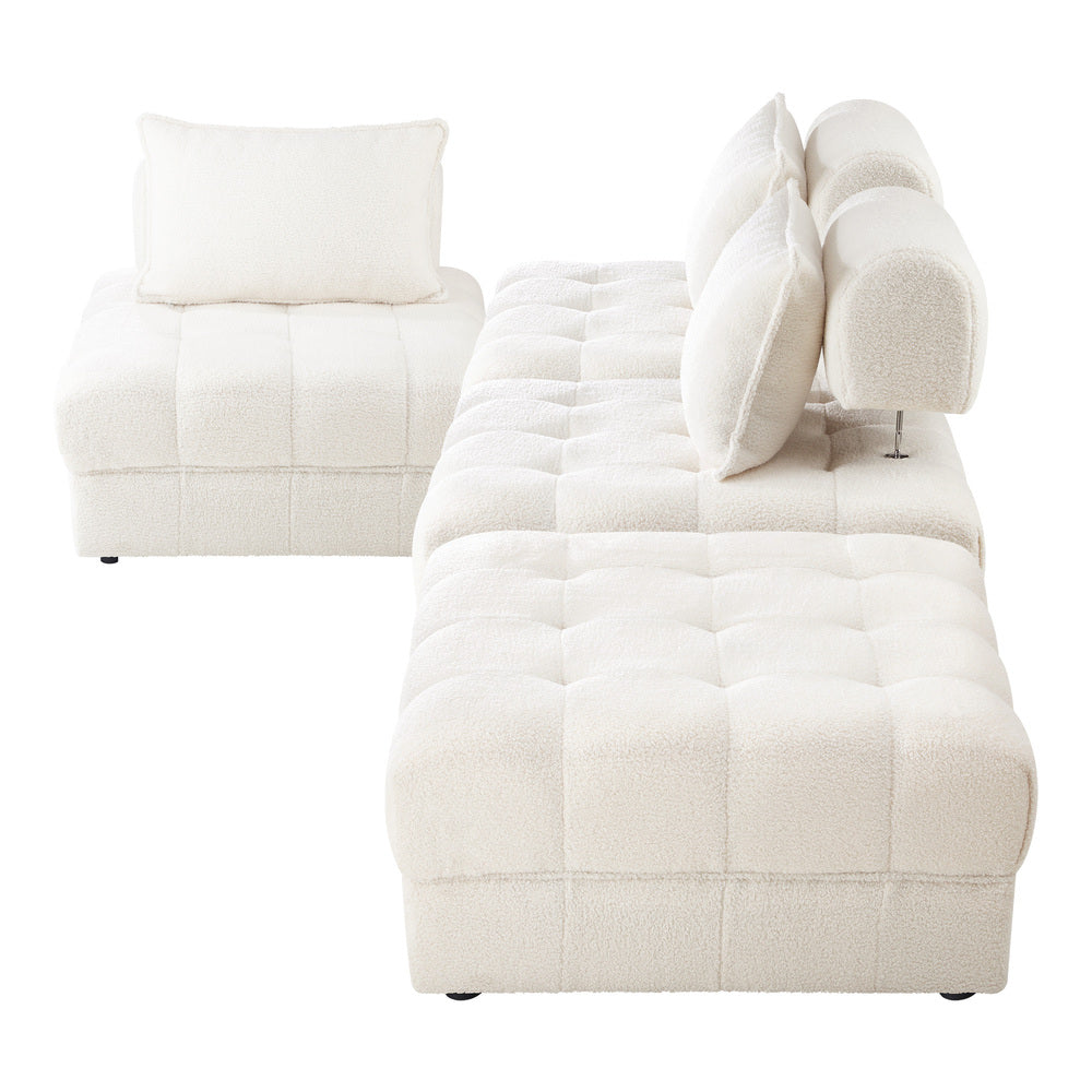Oikiture 4 Seater Boucle Modular Sofa & Ottoman Set Armless White