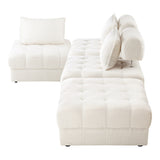 Oikiture 4 Seater Boucle Modular Sofa & Ottoman Set Armless White - Front View