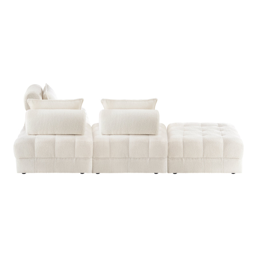 Oikiture 4 Seater Boucle Modular Sofa & Ottoman Set Armless White