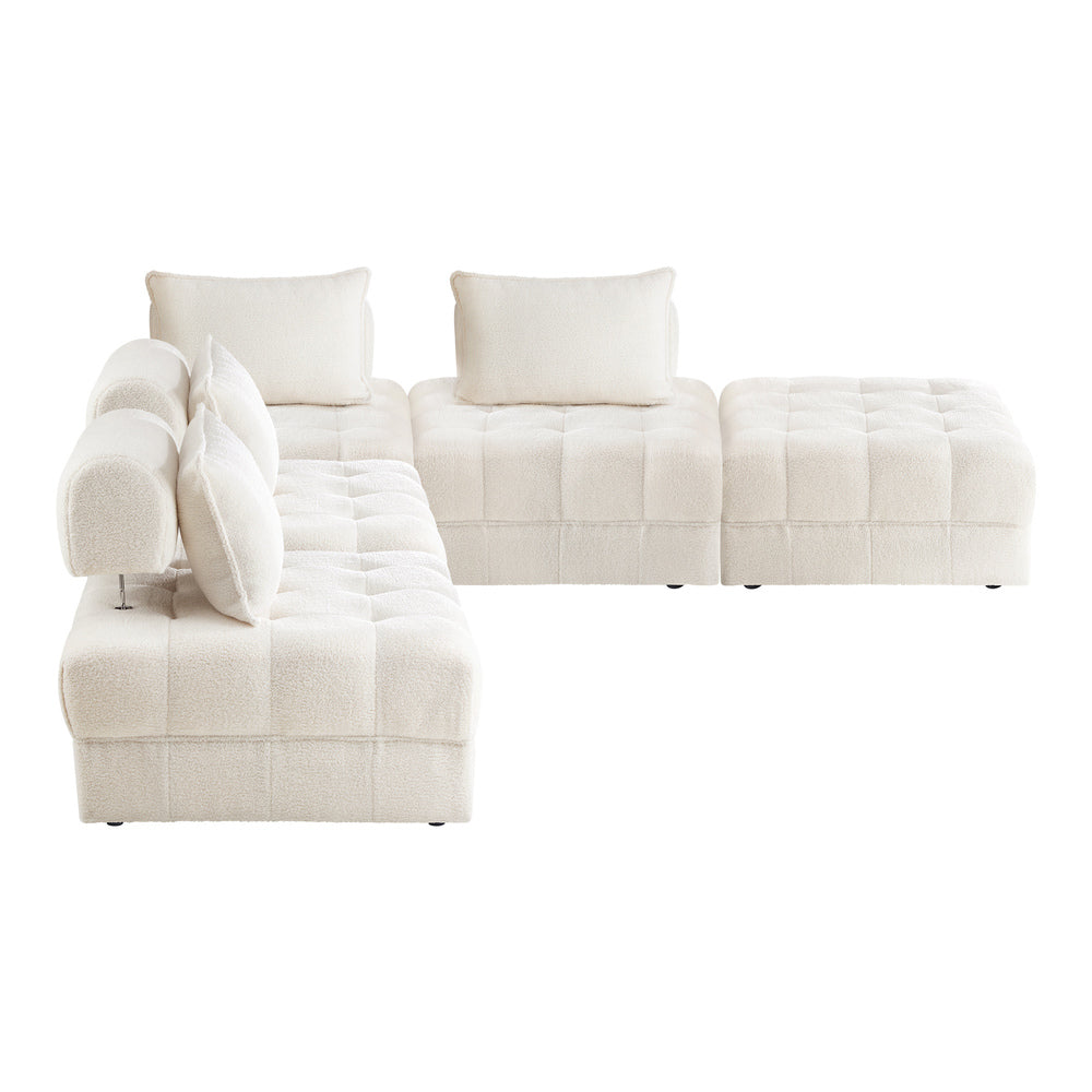 Oikiture 5 Seater Boucle Modular Sofa & Ottoman Set Armless White