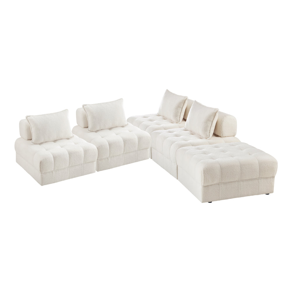 Oikiture 5 Seater Boucle Modular Sofa & Ottoman Set Armless White