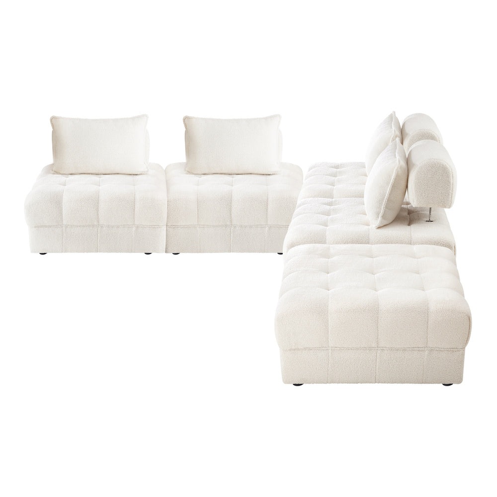 Oikiture 5 Seater Boucle Modular Sofa & Ottoman Set Armless White