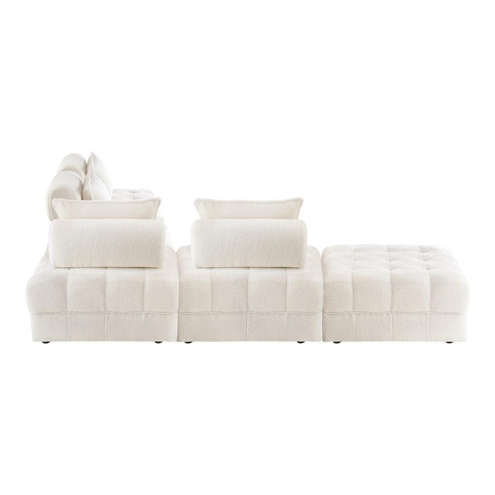 Oikiture 5 Seater Boucle Modular Sofa & Ottoman Set Armless White