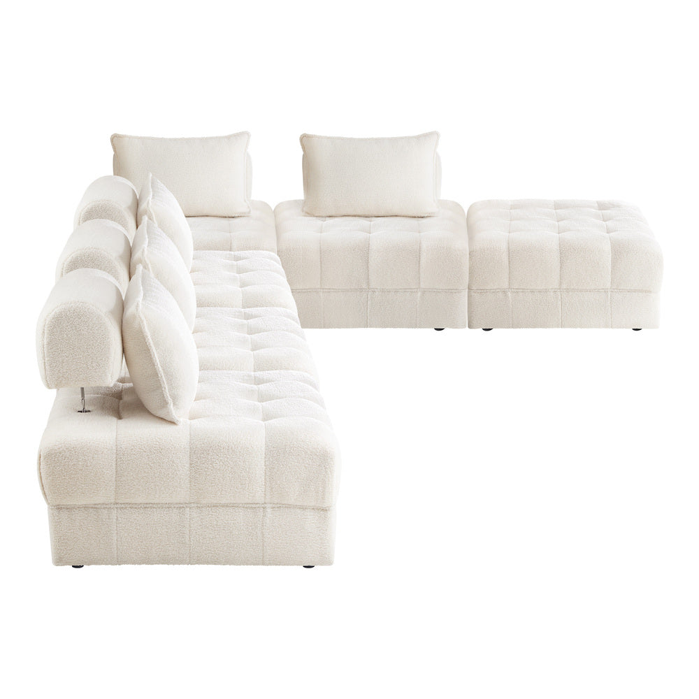 Oikiture 6 Seater Boucle Modular Sofa & Ottoman Set Armless White