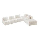 Oikiture 6 Seater Boucle Modular Sofa & Ottoman Set Armless White - 45-Degree Angle