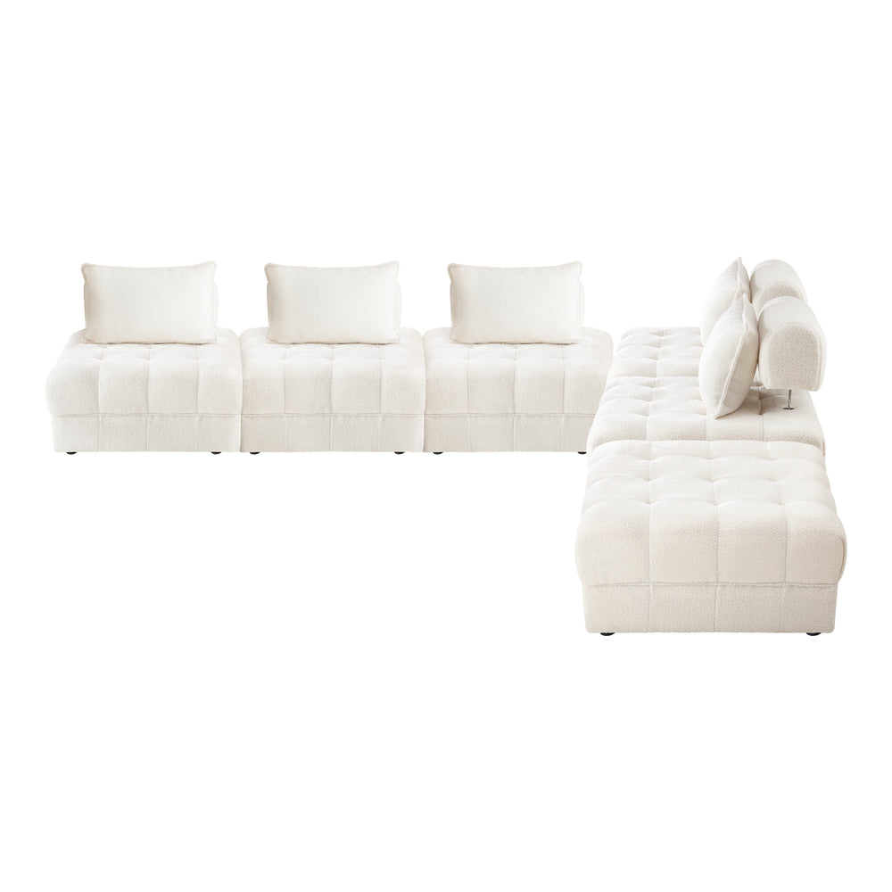 Oikiture 6 Seater Boucle Modular Sofa & Ottoman Set Armless White