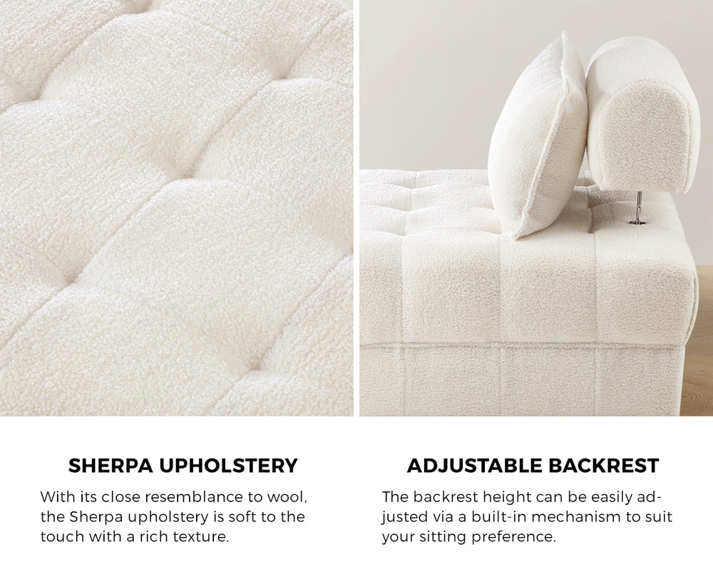 Oikiture 6 Seater Boucle Modular Sofa & Ottoman Set Armless White