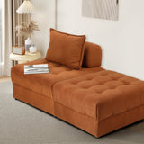 Oikiture 2 Seater Velvet Modular Sofa & Ottoman Set with Backrest Brown